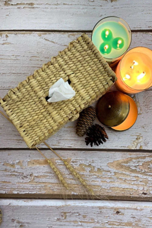 Pine Cone Handcrafted Kauna Tissue Holder With Cane Frame
