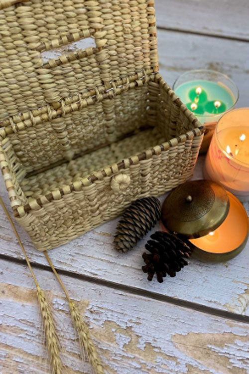 Pine Cone Handcrafted Kauna Tissue Holder With Cane Frame