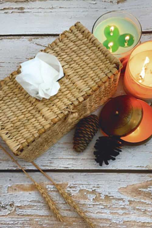 Pine Cone Handcrafted Kauna Tissue Holder With Cane Frame