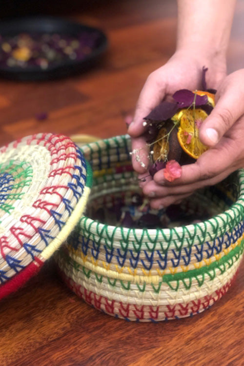 Pine Cone Handcrafted Salt Reed Mulit Utility Box/ Chapati Box (Multi Colored)