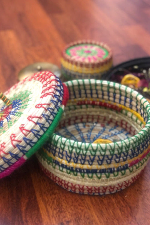 Pine Cone Handcrafted Salt Reed Mulit Utility Box/ Chapati Box (Multi Colored)