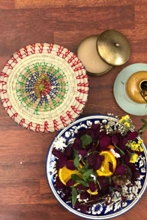 Pine Cone Handcrafted Salt Reed Mulit Utility Box/ Chapati Box (Multi Colored)