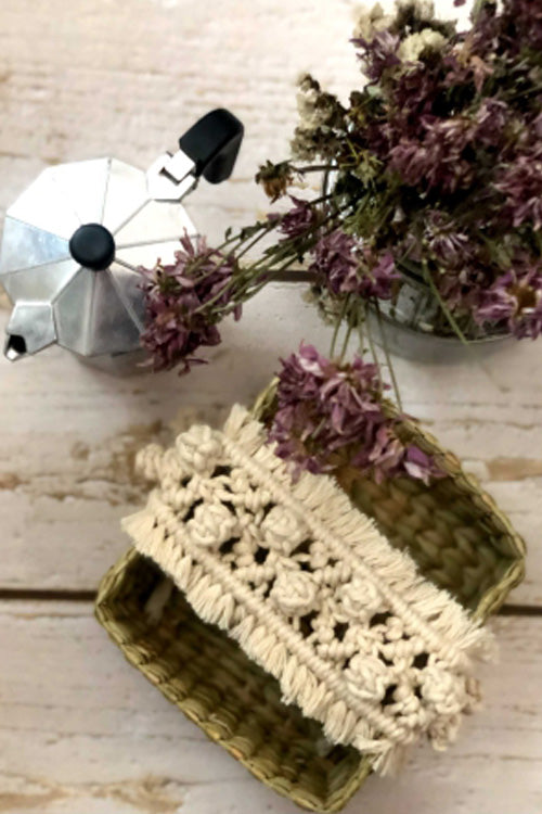 Pine Cone Handcrafted Reed Spa Basket With Macrame Detailing- Dreamy