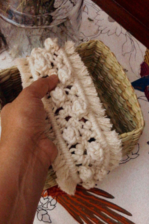 Pine Cone Handcrafted Reed Spa Basket With Macrame Detailing- Dreamy