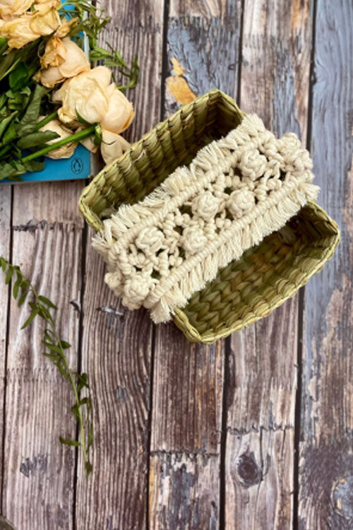 Pine Cone Handcrafted Reed Spa Basket With Macrame Detailing- Dreamy