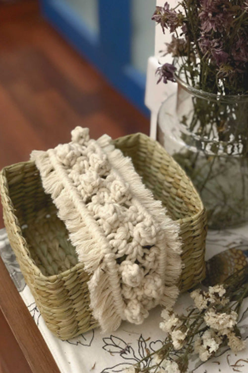 Pine Cone Handcrafted Reed Spa Basket With Macrame Detailing- Dreamy