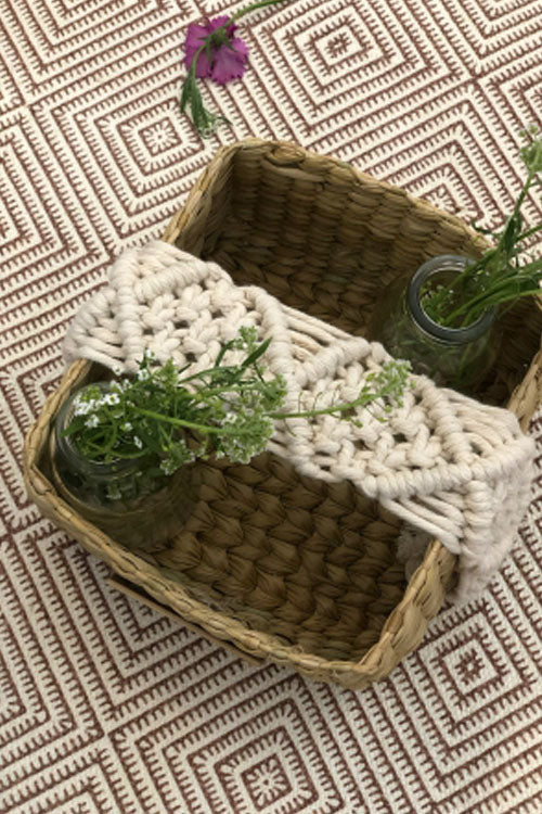 Pine Cone Handcrafted Reed Spa Basket With Macrame Detailing- Boho