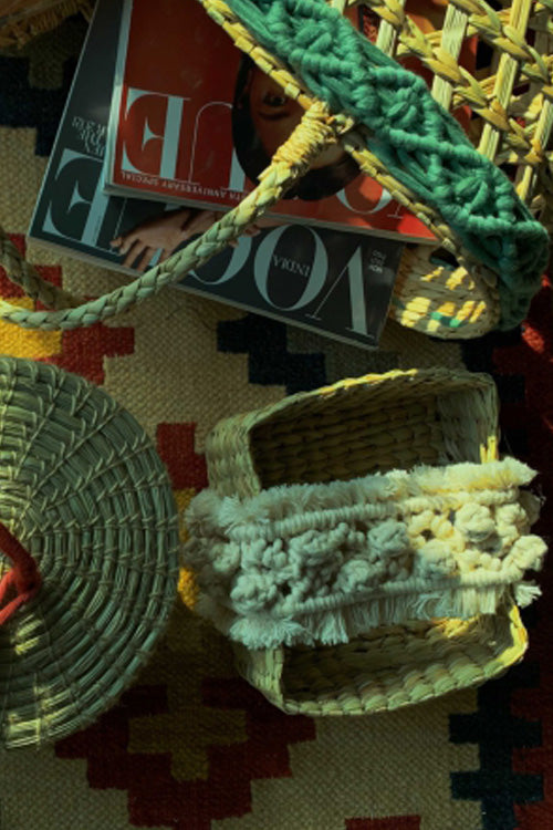 Pine Cone Handcrafted Reed Spa Basket With Macrame Detailing- Dreamy