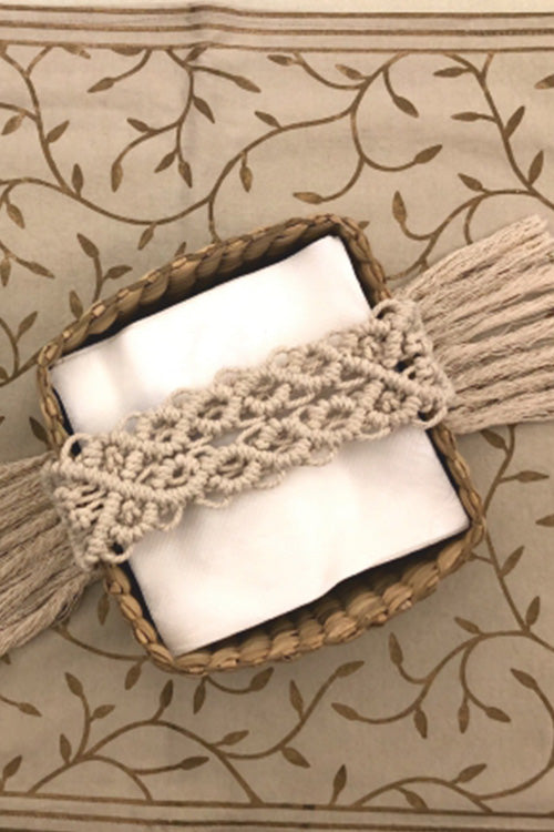 Pine Cone Handcrafted Reed Spa Basket With Macrame Detailing- Boho