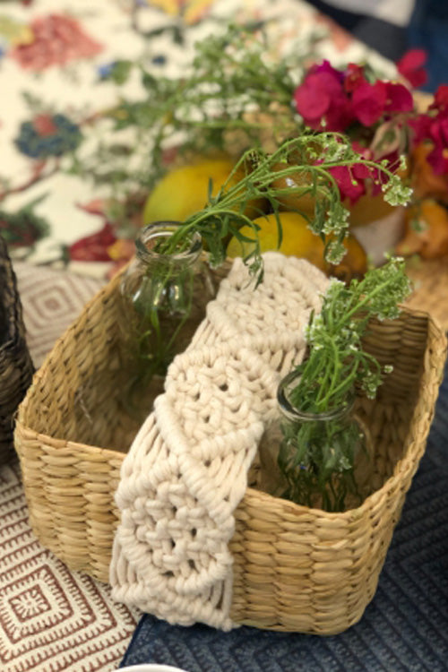 Pine Cone Handcrafted Reed Spa Basket With Macrame Detailing- Boho