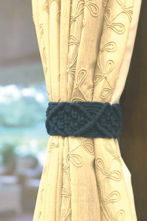 Pine Cone Scandi Boho Macrame Curtain Tiebacks (Offwhite/ Sunshine Yellow)