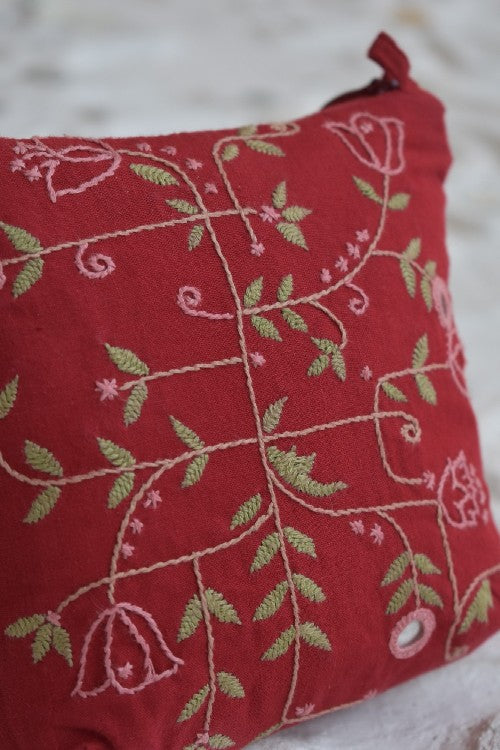 Okhai 'Bramble' Pure Cotton Hand Embroidered Mirror Work Pouch