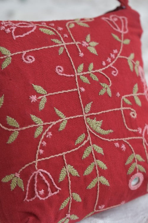 Okhai 'Bramble' Pure Cotton Hand Embroidered Mirror Work Pouch