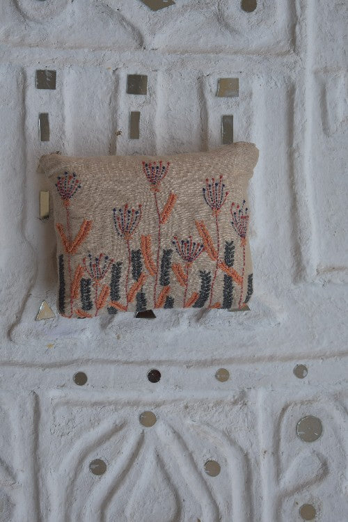 Okhai 'White Lady' Pure Cotton Hand Embroidered Mirror Work Pouch
