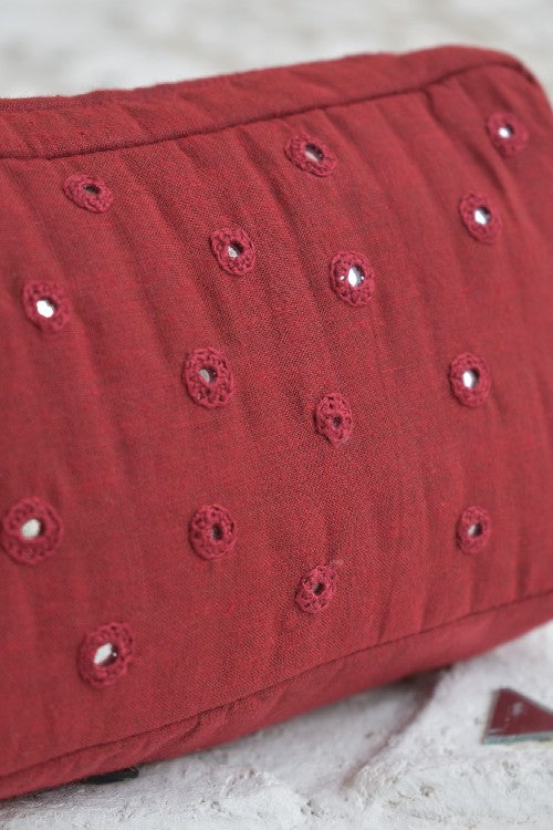 Okhai 'Ruby' Pure Cotton Hand Embroidered Mirror Work Pouch