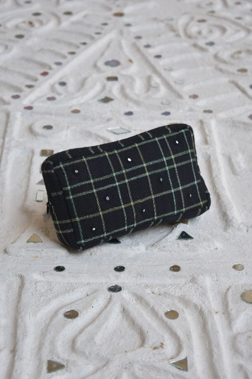 Okhai 'Vintage' Pure Cotton Hand Block Printed Mirror Work Pouch