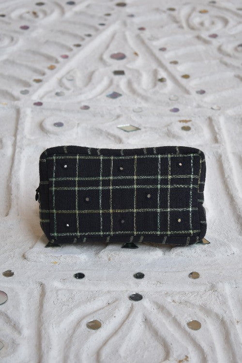 Okhai 'Vintage' Pure Cotton Hand Block Printed Mirror Work Pouch