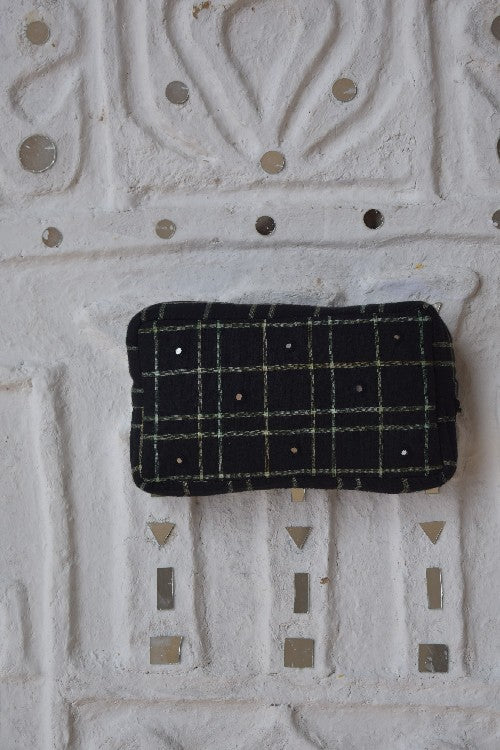 Okhai 'Vintage' Pure Cotton Hand Block Printed Mirror Work Pouch