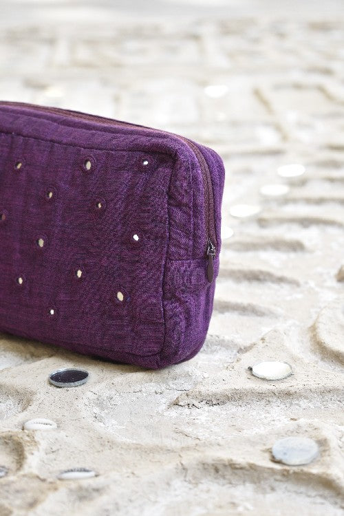 Okhai 'Mulberry Star' Pure Cotton Mirror Work Pouch