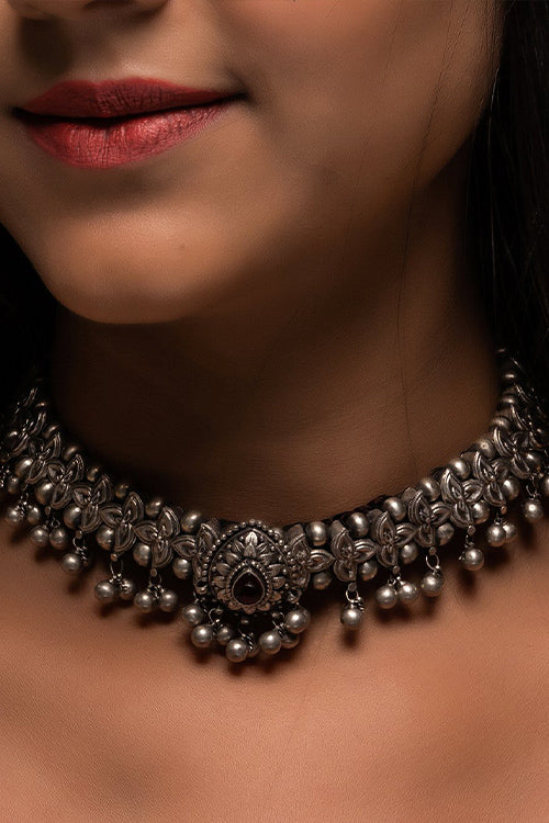 TICH Pure Silver Traditional Maharashtrian Choker - Belpan Teek