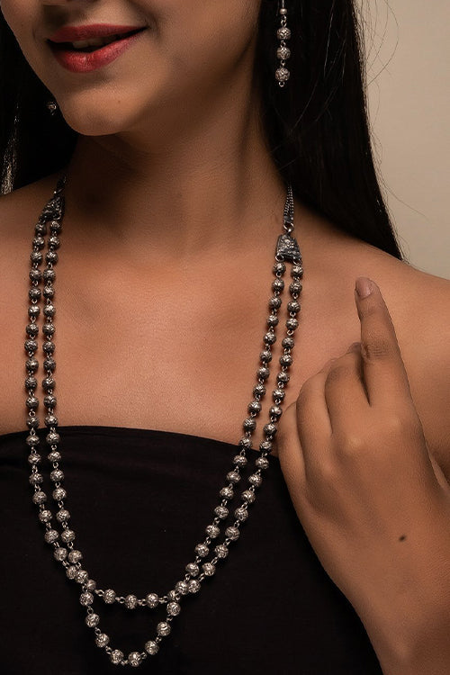 TICH Pure Silver Traditional Maharashtrian Neckpiece - Mohanmala (Double String)