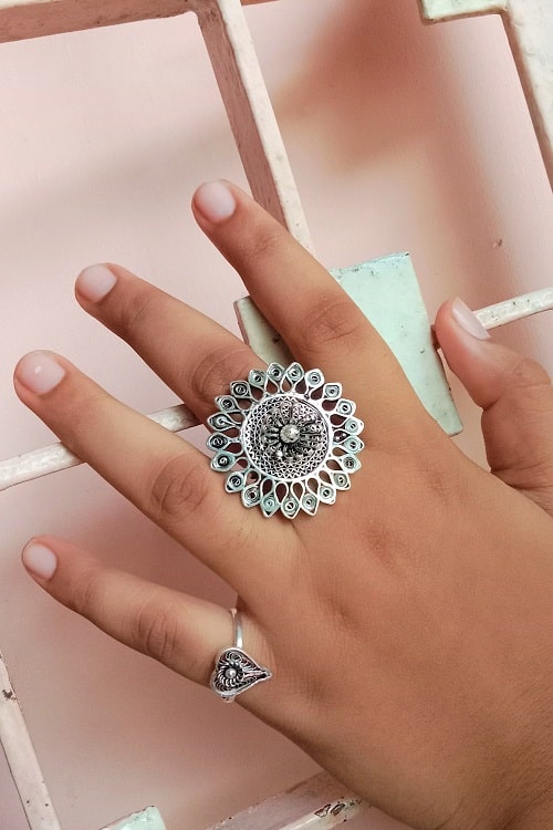 Silver Linings "Oxidised Statement" Silver Filigree Ring