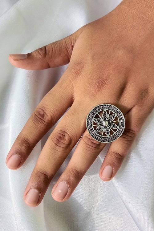 Silver Linings "Oxidised Chakra" Silver Filigree Ring