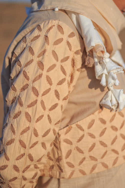 Okhai Beige F/S Cutwork Crop Jacket For Women Online