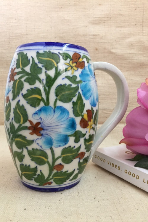Ram Gopal Blue Pottery Handcrafted 'Beer Mug' White mug-3