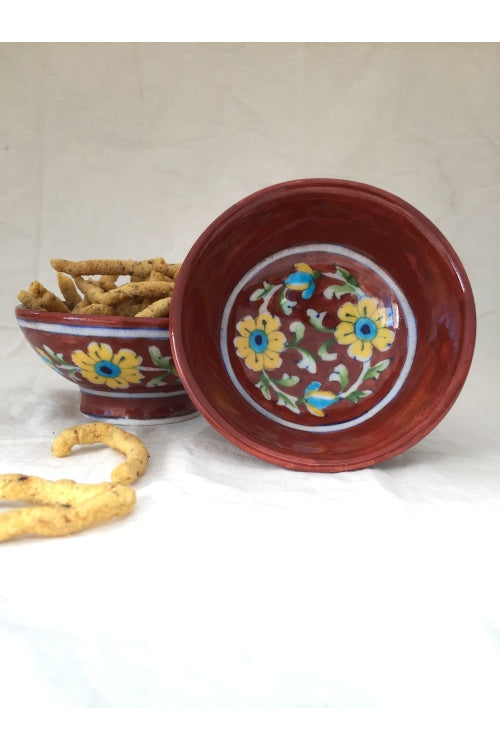 Ram Gopal Blue Pottery Handcrafted 'Bowls' Red serving bowls (set of 2)-7