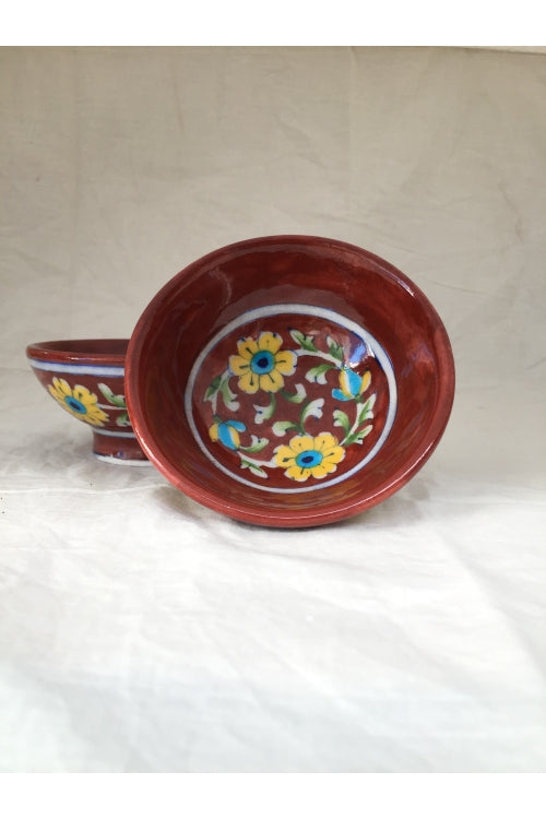Ram Gopal Blue Pottery Handcrafted 'Bowls' Red serving bowls (set of 2)-7