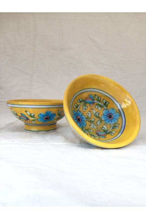 Ram Gopal Blue Pottery Handcrafted 'Bowls' Yellow serving bowls (set of 2)-8