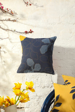 Aranya Applique grey cushion cover with kantha highlight