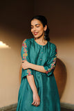 Rangsutra Juhi Teal Green Kurta With Crewel Embroidered Sleeves