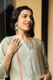 Rangsutra Juhi Pista Green Shirt With Crewel Embroidery