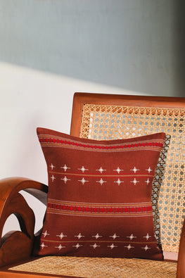 Urvi brown cushion cover with an extra weft woven pattern