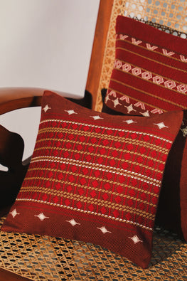 Urvi brown cushion cover with an extra weft woven centre band