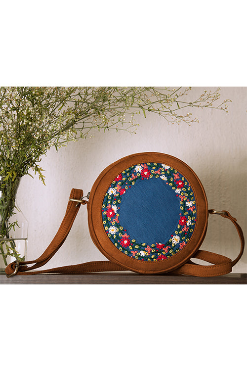 Dhaaga Denim Floral Embroidered Sling Bag