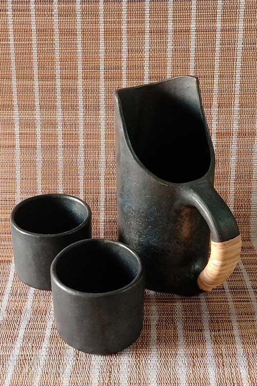 Terracotta by Sachii "Longpi Black Pottery Jug and Tumblers Set"