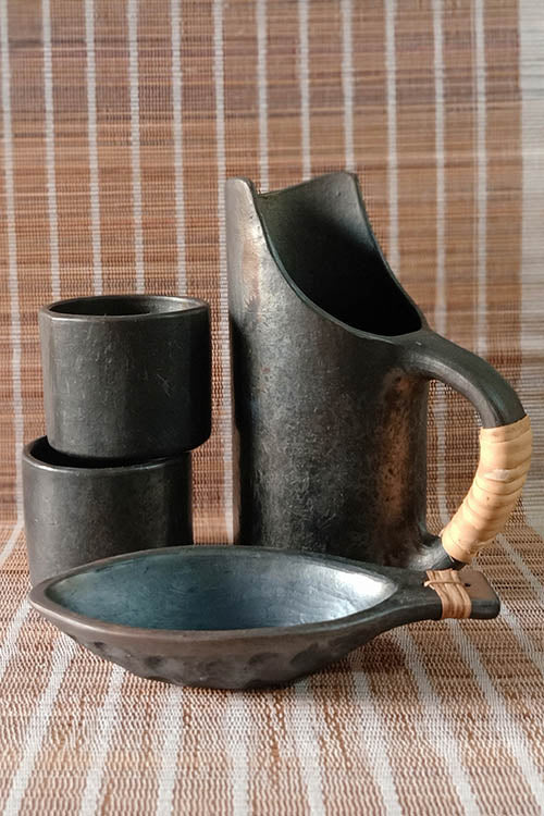 Terracotta by Sachii "Longpi Black Pottery Jug and Tumblers Set"