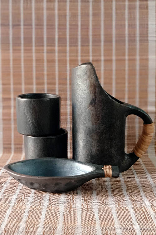 Terracotta by Sachii "Longpi Black Pottery Jug and Tumblers Set"