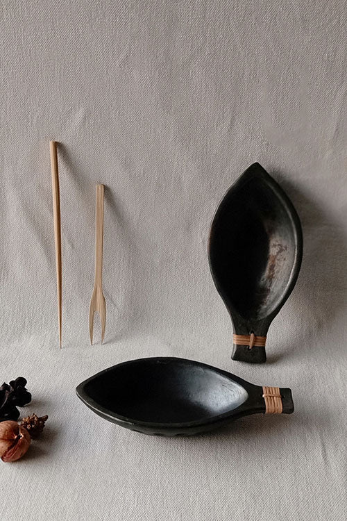 Terracotta by Sachii "Longpi Black Pottery 'Matsya' Serving Bowls Set of 2"