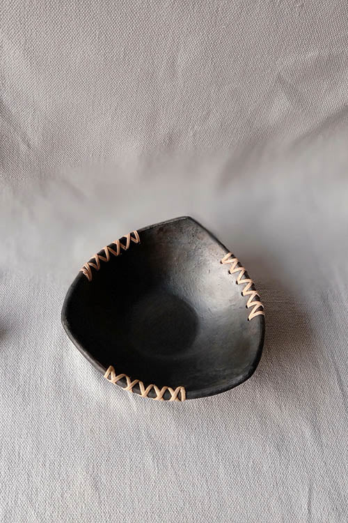 Terracotta by Sachii Longpi Black Pottery Triangular Serving Bowl