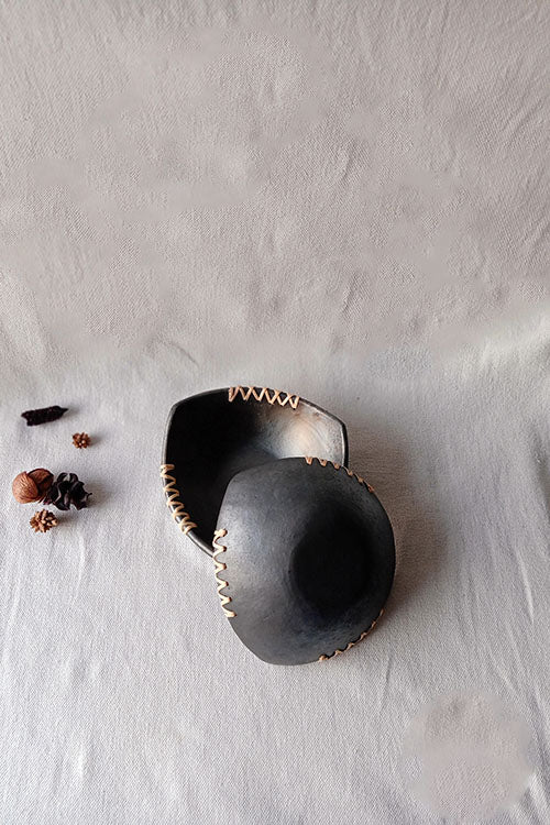 Terracotta by Sachii Longpi Black Pottery Triangular Serving Bowl