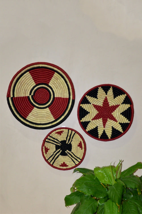 Dharini Sabai & Palm Wall Basket Set (Red-Black-Natural)