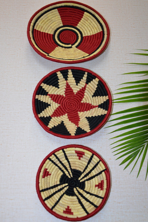 Dharini Sabai & Palm Wall Basket Set (Red-Black-Natural)