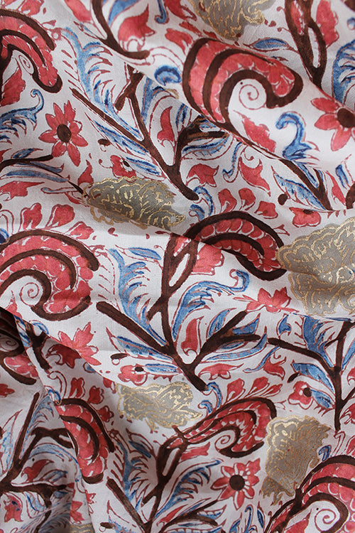 Creative Bee GISE' Natural Dyed Block Printed Mulberry Silk Fabric  With Touch Of Pigment Gold Print Creative Bee X 0.50 Meter