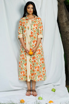 Shuddhi Tulip print double dress with sleeveless dress.