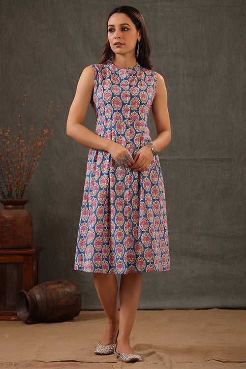 Shuddhi Cyan Blue And Crepe Pink Dress