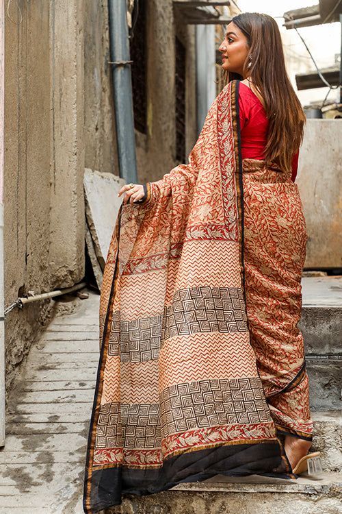 Sooti Syahi The Best of Traditions : BAGRU Handblock Print Chanderi Silk Saree